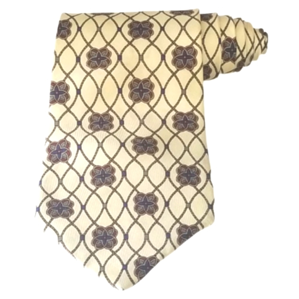 Giannelli Hand Sewn Silk Cream Tie Geometric Flowers